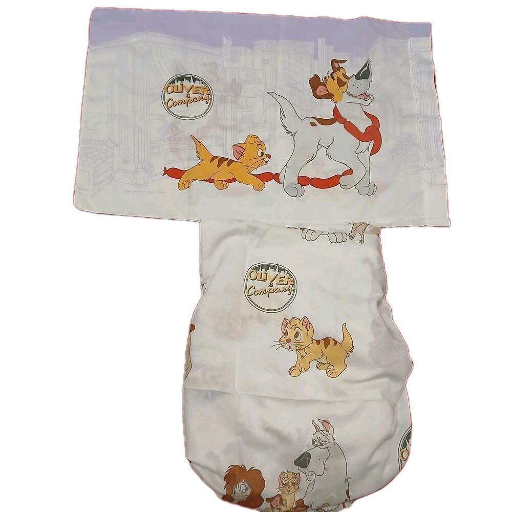 Vintage 1988 Oliver And Company Pillowcase & Twin Fitted Sheet Rare‎